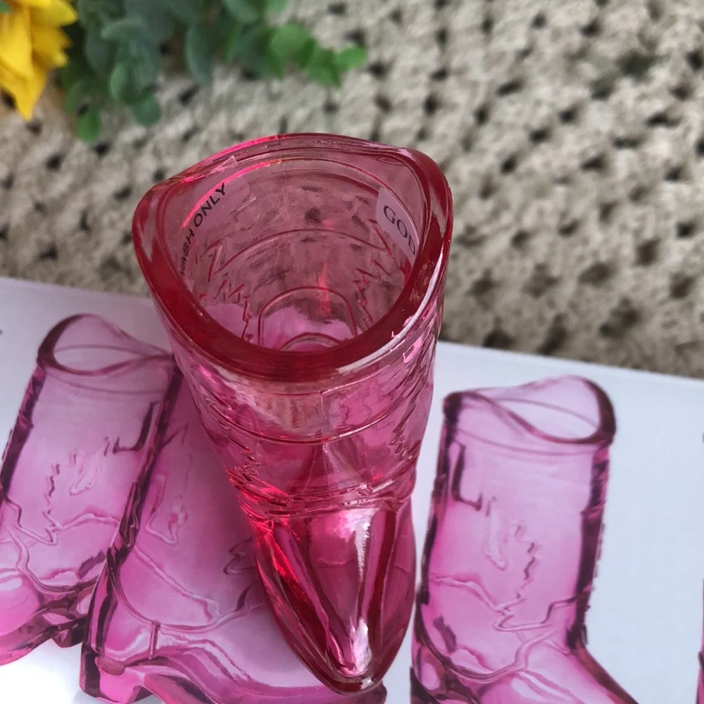 Godinger Pink GLASS Cowboy Boot Shot Glasses - Set of Four
